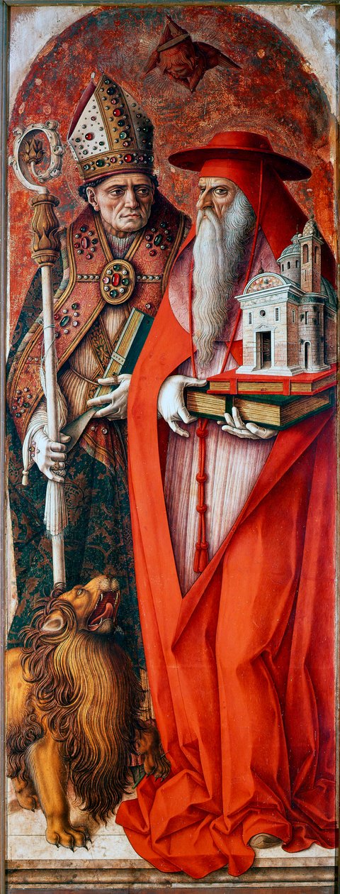 Polyptychon der Kathedrale von Camerino: Heiliger Hieronymus und Heiliger Augustinus von Carlo Crivelli