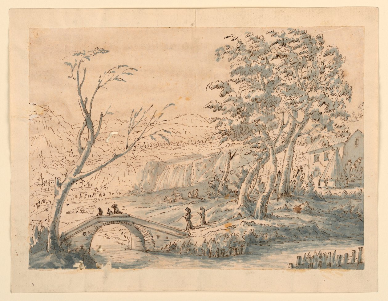 Landschaft mit Brücke, 1770–1786 von Carlo Marchionni