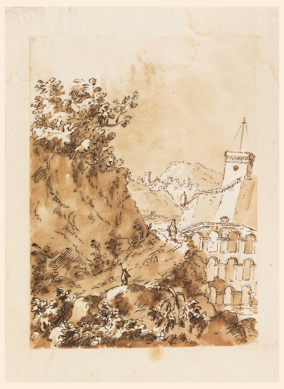 Landschaft mit Bergstadt, 1760–80 von Carlo Marchionni