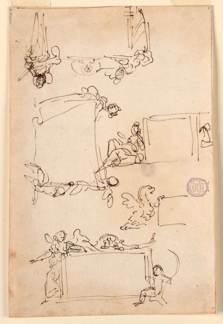 Zeichnung, Skizzen für eine Tafel, ca. 1750 von Carlo Marchionni