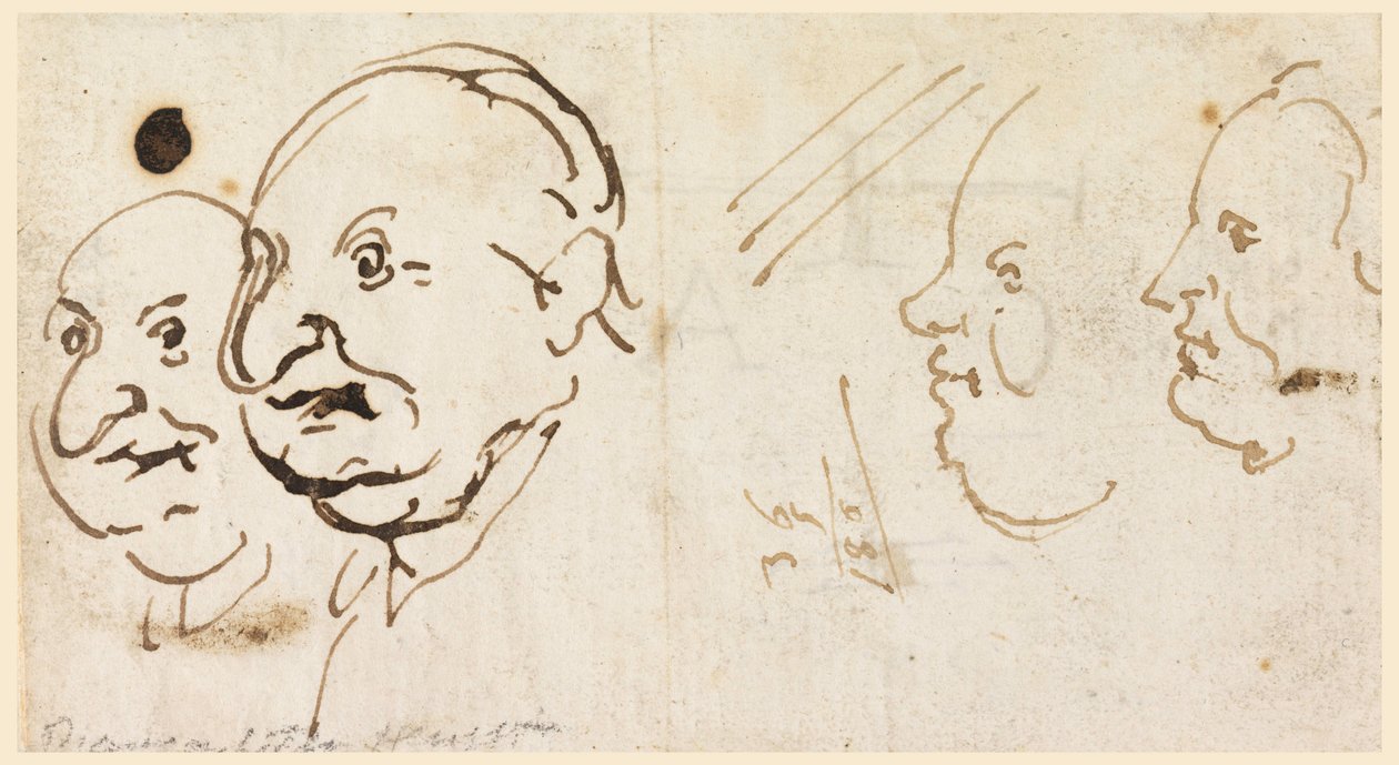 Skizzen von vier Köpfen in Karikatur, 1725–75 von Carlo Marchionni