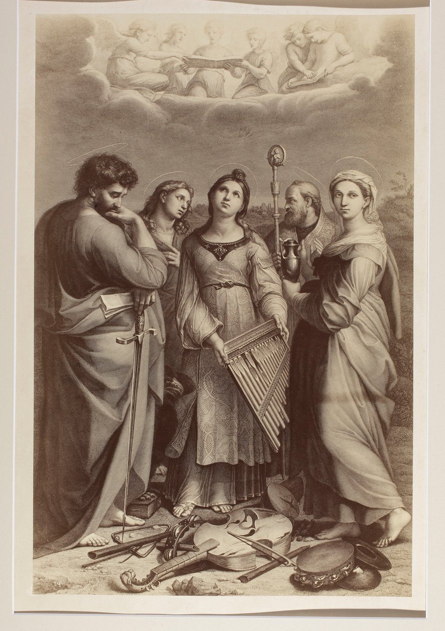 Ekstase der hl. Cäcilia, Kupferstich eines unbekannten Autors nach einem Gemälde von Raffael (1483-1520) von Carlo Naya