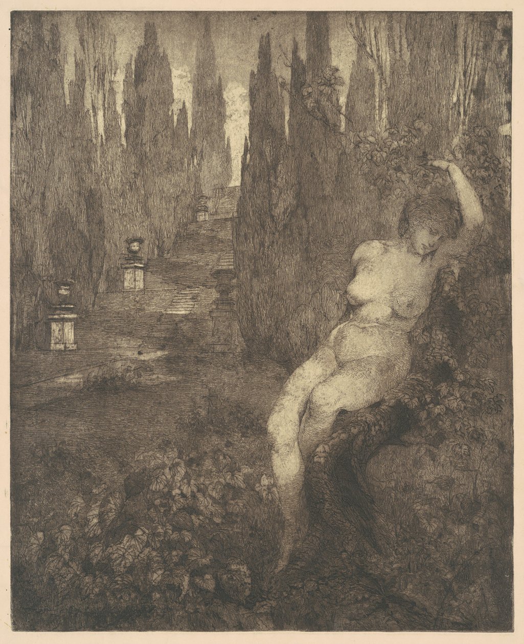 Nackte Frau schläft im Park, 1890er von Carlo Paolo Agazzi