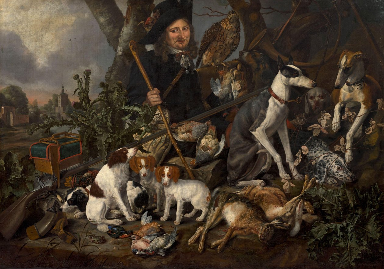Jäger mit seinen Hunden und Jagdtrophäen von Carstian Luyckx