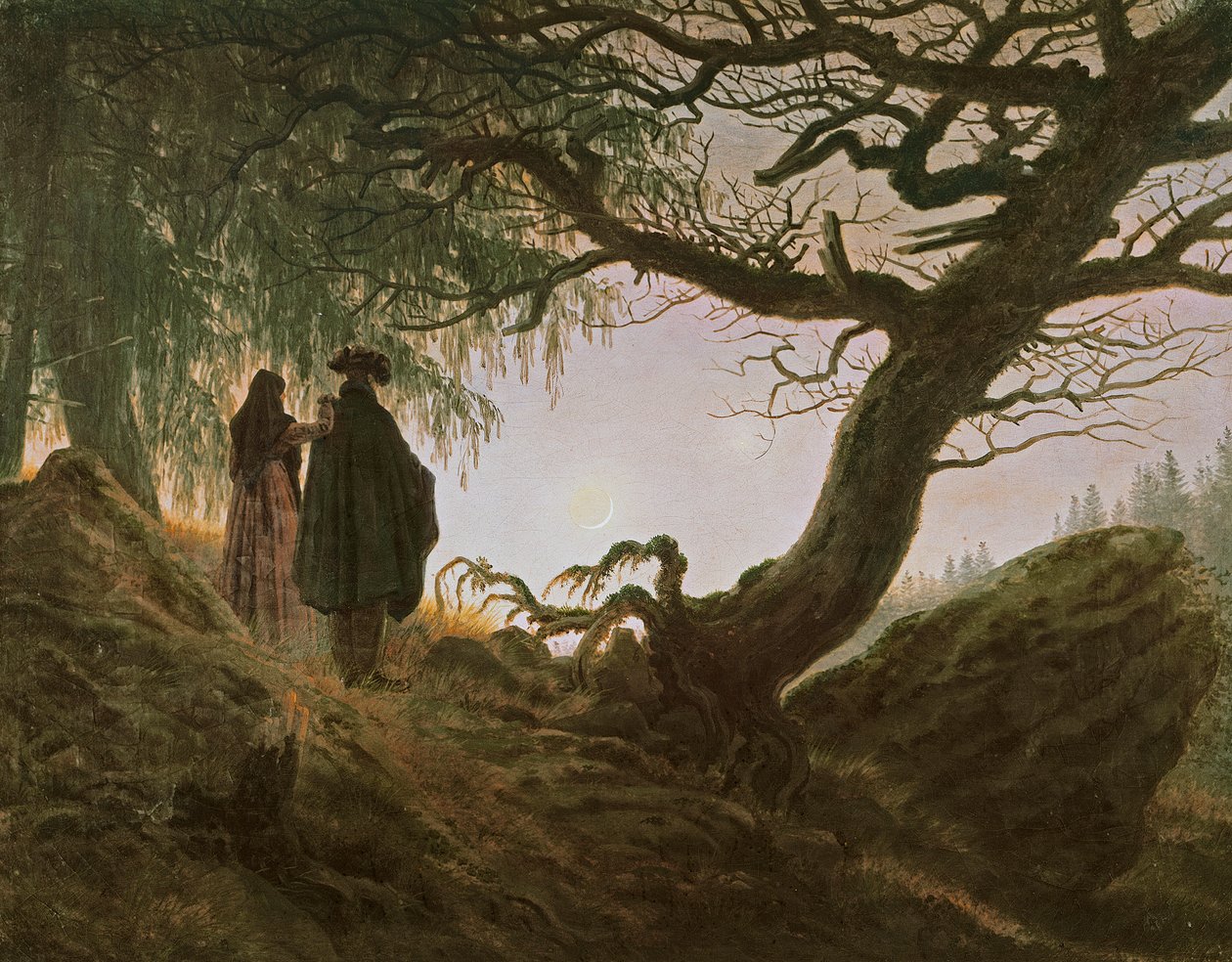 Ein Mann und eine Frau betrachten den Mond von Caspar David Friedrich (1774-1840) von Caspar David Friedrich