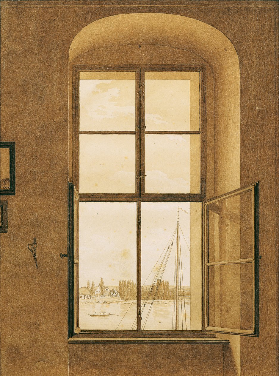 Blick aus dem Atelier des Künstlers (rechtes Fenster) von Caspar David Friedrich