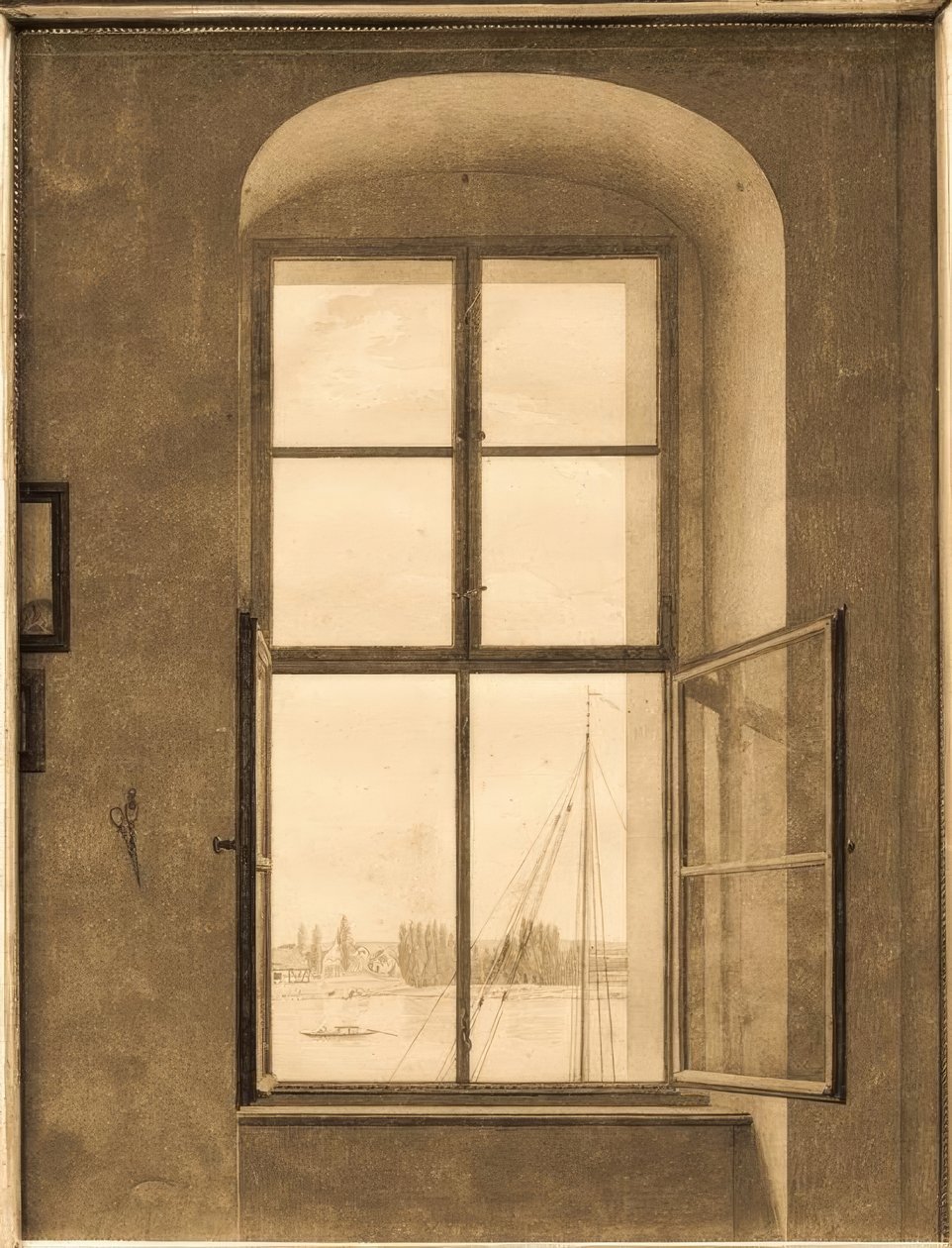 Blick aus dem Atelier des Künstlers (rechtes Fenster) von Caspar David Friedrich