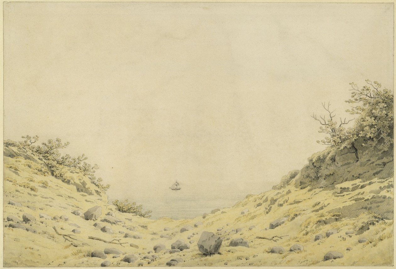 Blick durch Dünen auf das Meer von Caspar David Friedrich