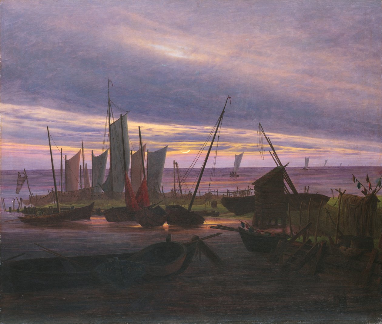 Boote im Hafen am Abend, um 1828 von Caspar David Friedrich