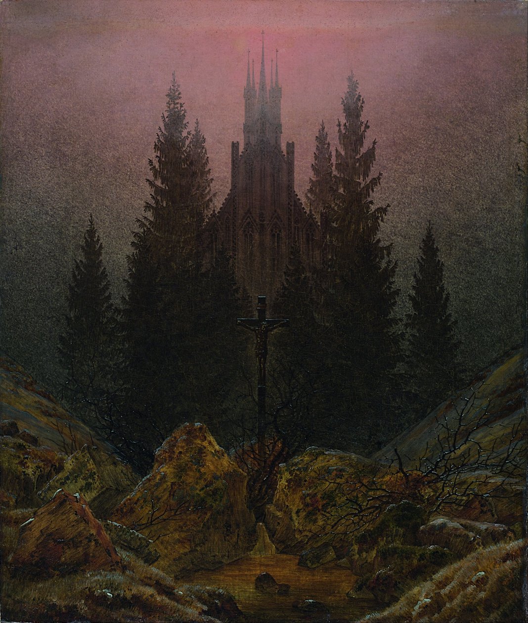 Kreuz und Kathedrale in den Bergen von Caspar David Friedrich