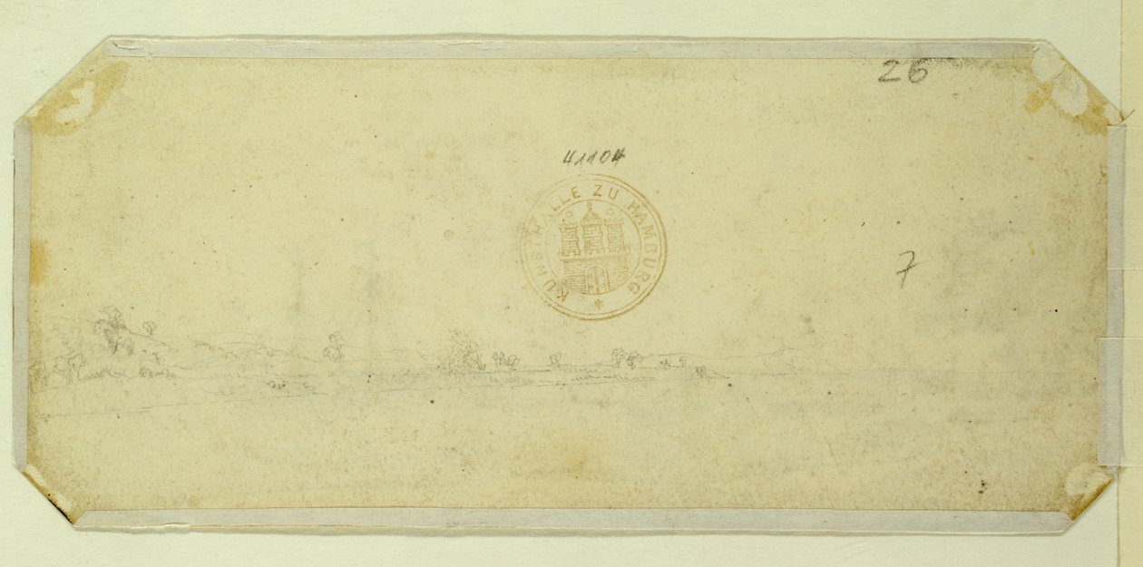 Skizze einer Landschaft von der Rückseite eines Gemäldes von Caspar David Friedrich