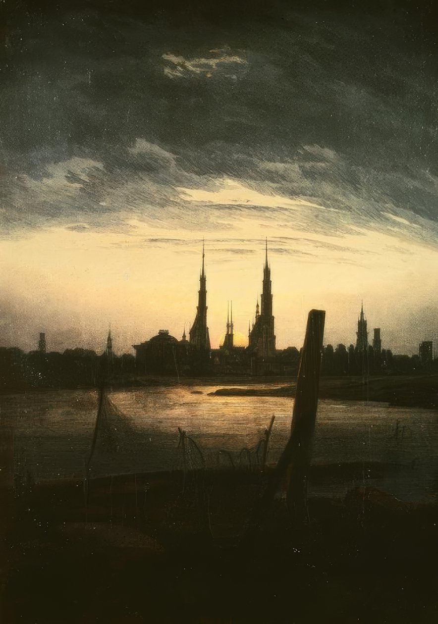 Stadt bei Mondaufgang von Caspar David Friedrich