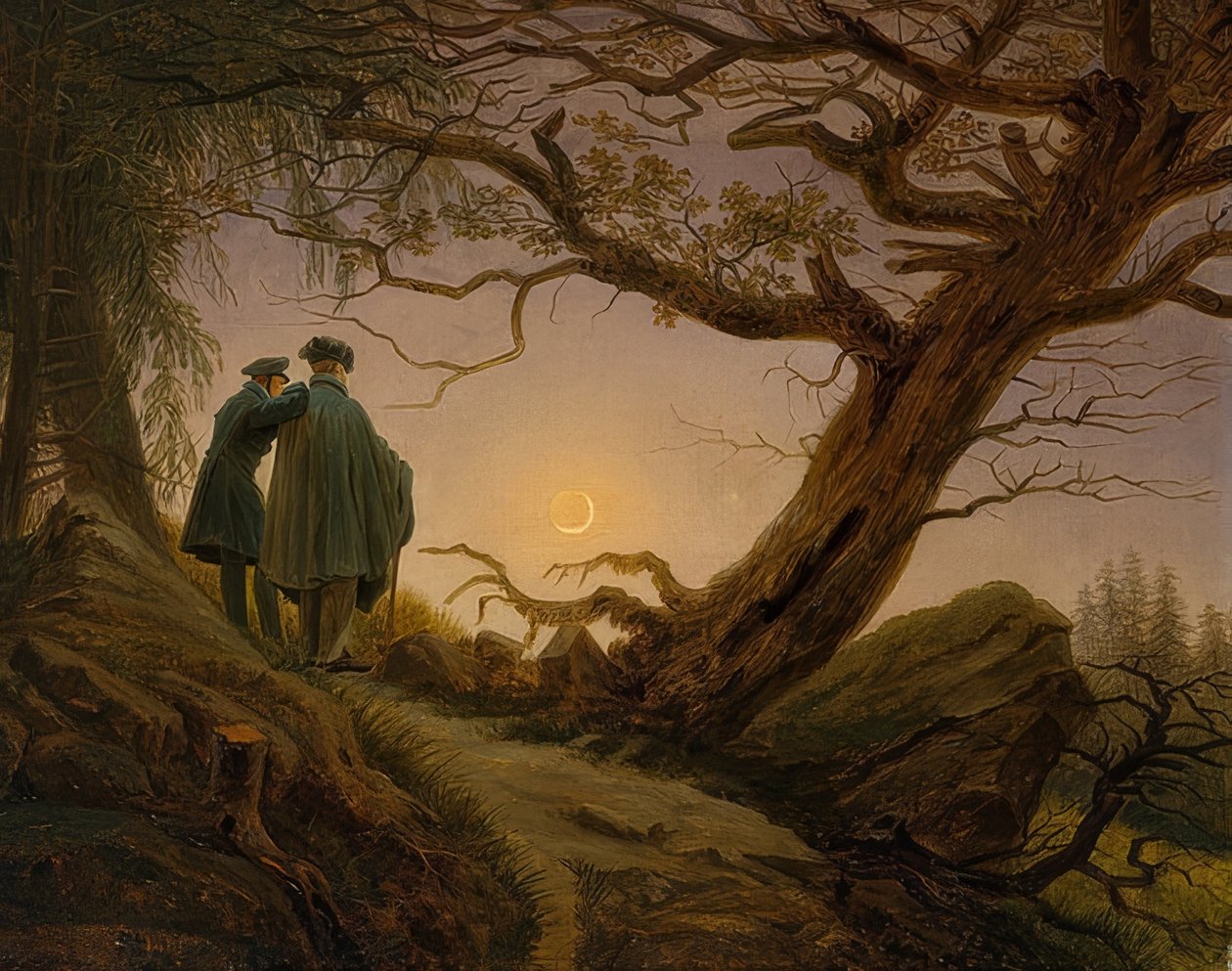 Zwei Männer in Betrachtung des Mondes von Caspar David Friedrich