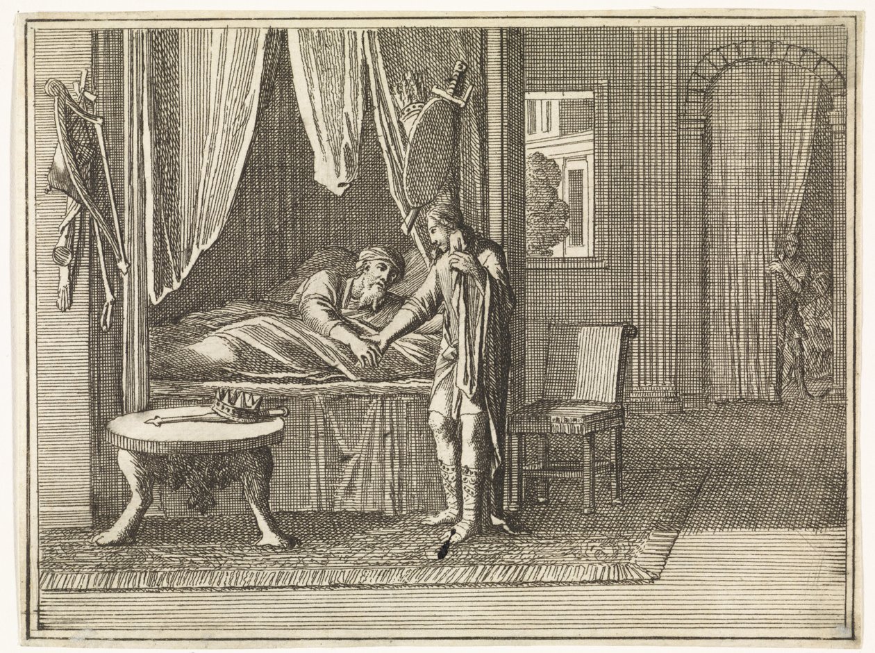 David auf seinem Sterbebett gibt Salomo seine letzten Ermahnungen von Caspar Luyken