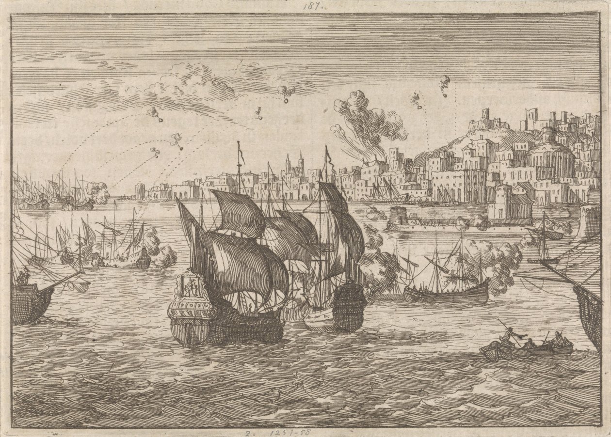 Genua von der französischen Flotte bombardiert, 1684 von Caspar Luyken