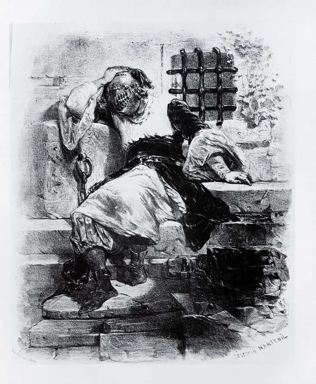 Der Mann mit der eisernen Maske in seinem Gefängnis, Illustration für die Oper von Adrien Boieldieu und E. Barateau von Celestin Francois Nanteuil