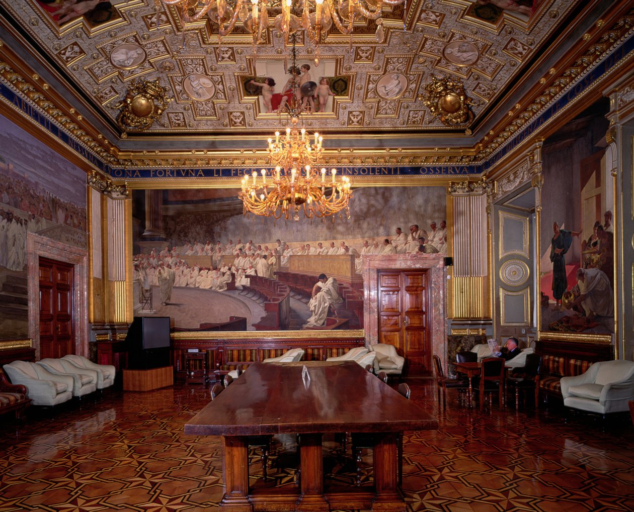 Die Sala Maccari (Detail eines Panels, das einen römischen Senat zeigt) von Cesare Maccari