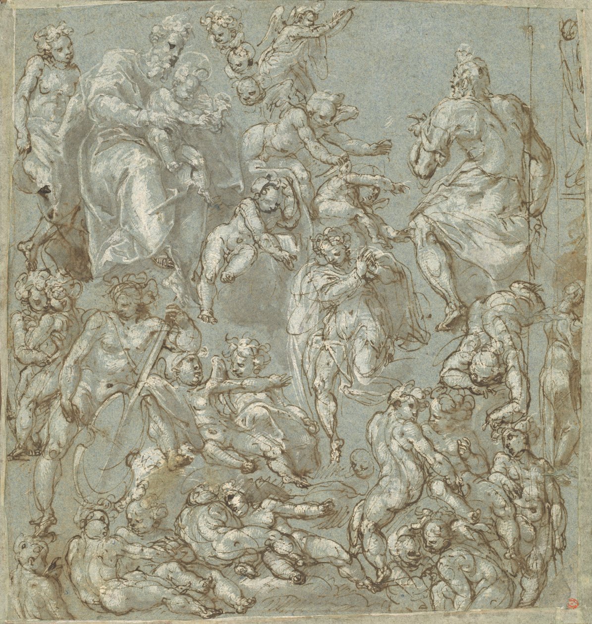 Heiliger Josef und das Christkind mit Engeln und Putti von Cesare Pollini