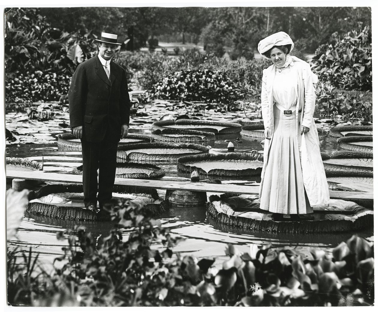 Tower Grove Park Seerosenteich. Mann und Frau stehen auf Seerosenblättern von Charles Clement Holt