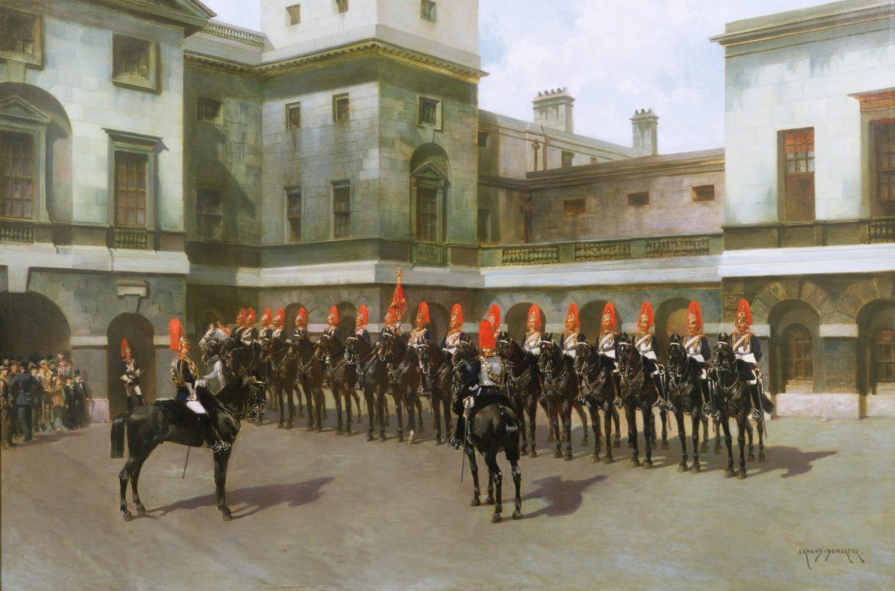 Die Blues and Royals, Wachablösungsparade, Whitehall von Charles Edouard Armand Dumaresq