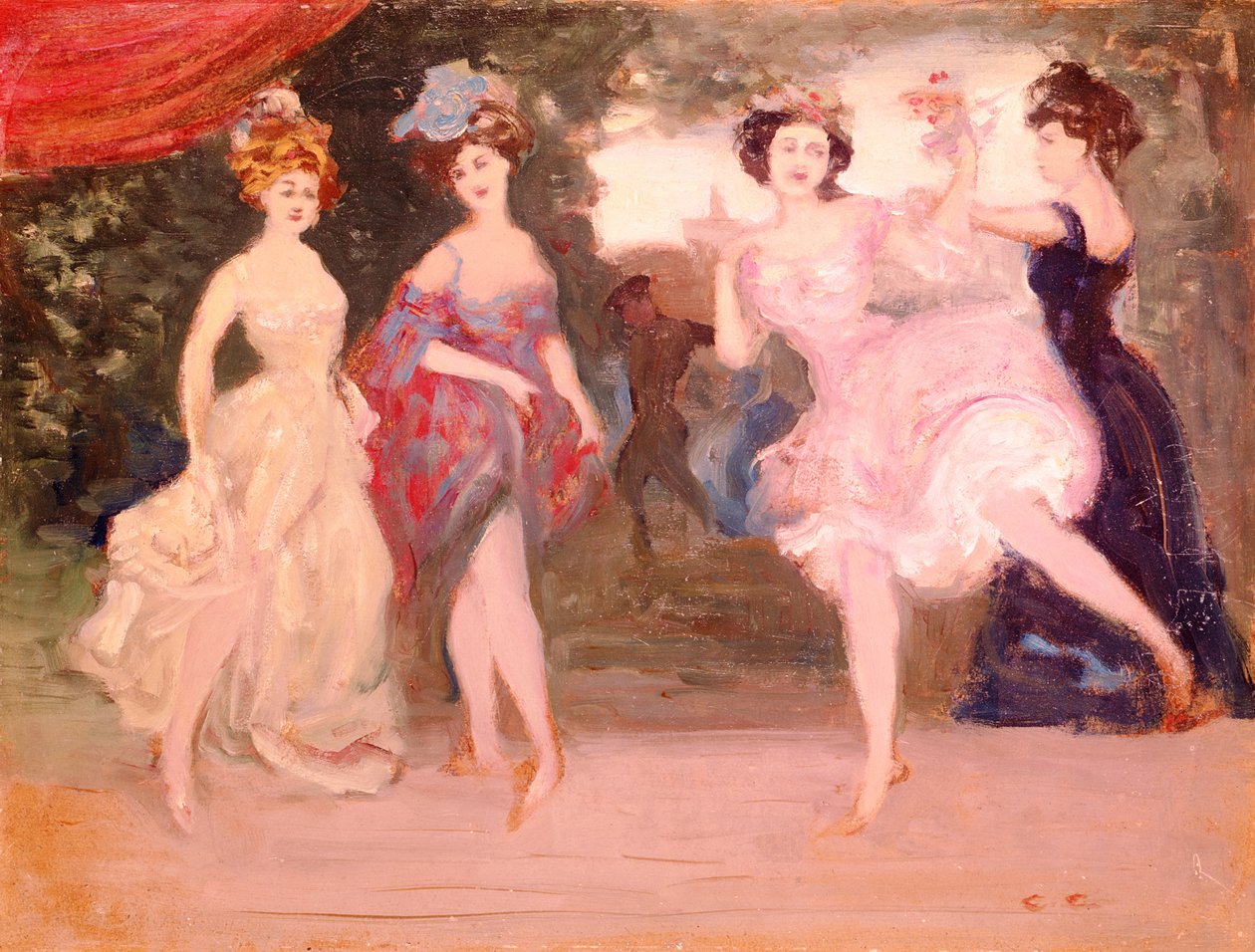 Vier tanzende Mädchen auf der Bühne von Charles Edward Conder