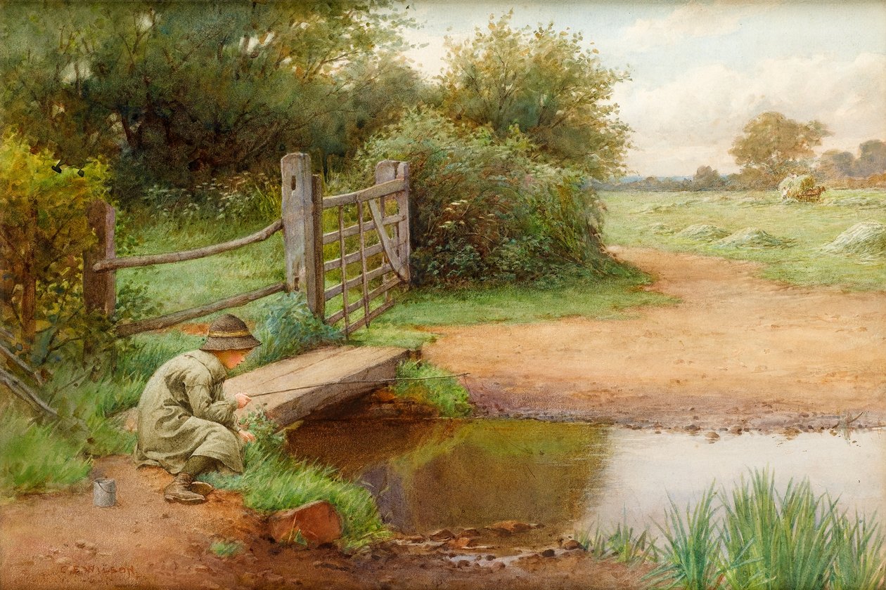 Sein Glück versuchen, Angeln im Bach von Charles Edward Wilson