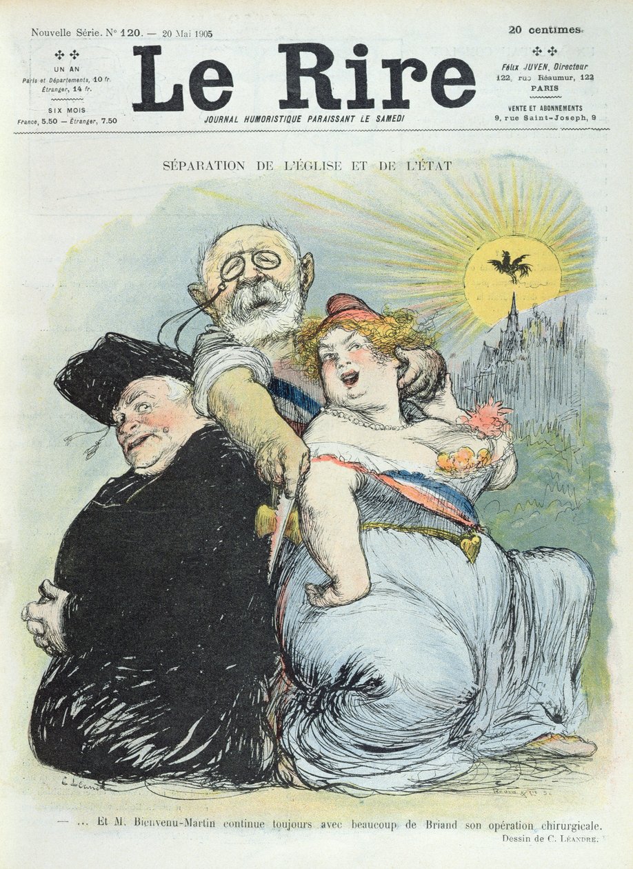 Jean-Baptiste Bienvenu-Martin (1847-1943) trennt den Staat von der Kirche, Karikatur aus der Zeitschrift 