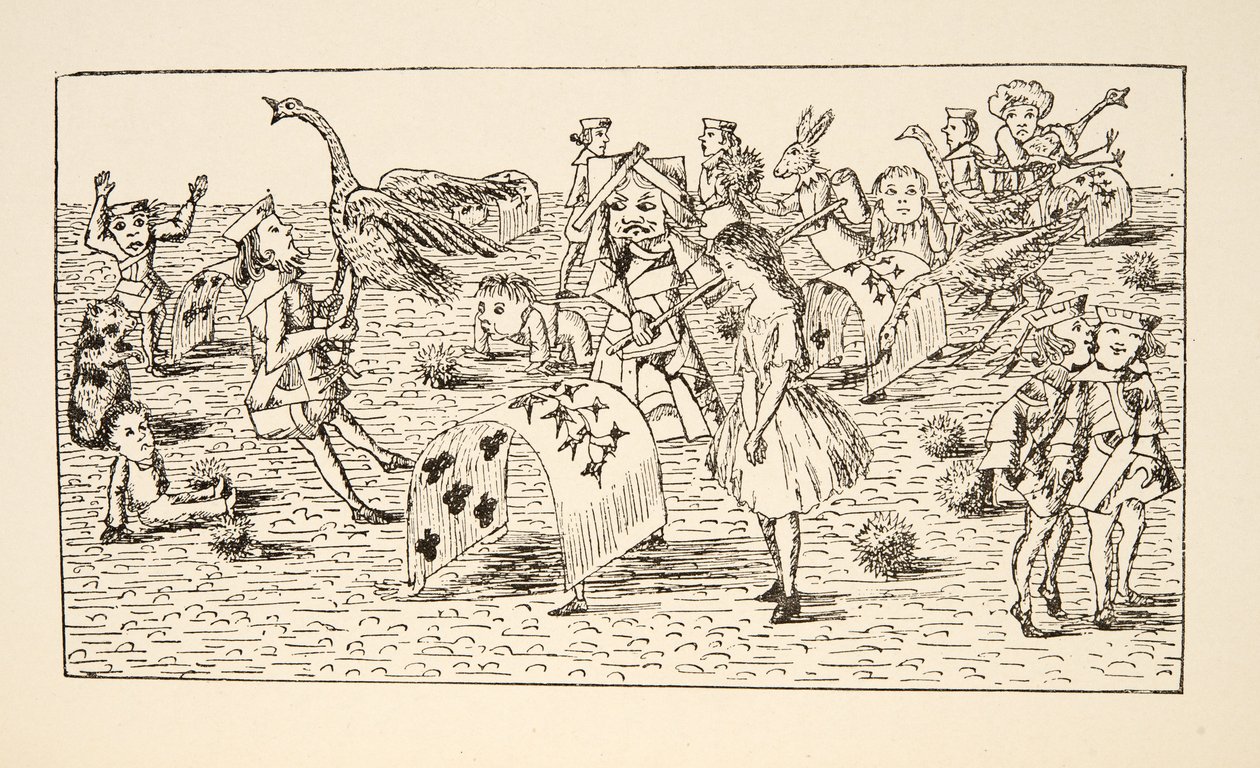 Alice und die Rote Königin spielen Krocket, Illustration aus Alice ...