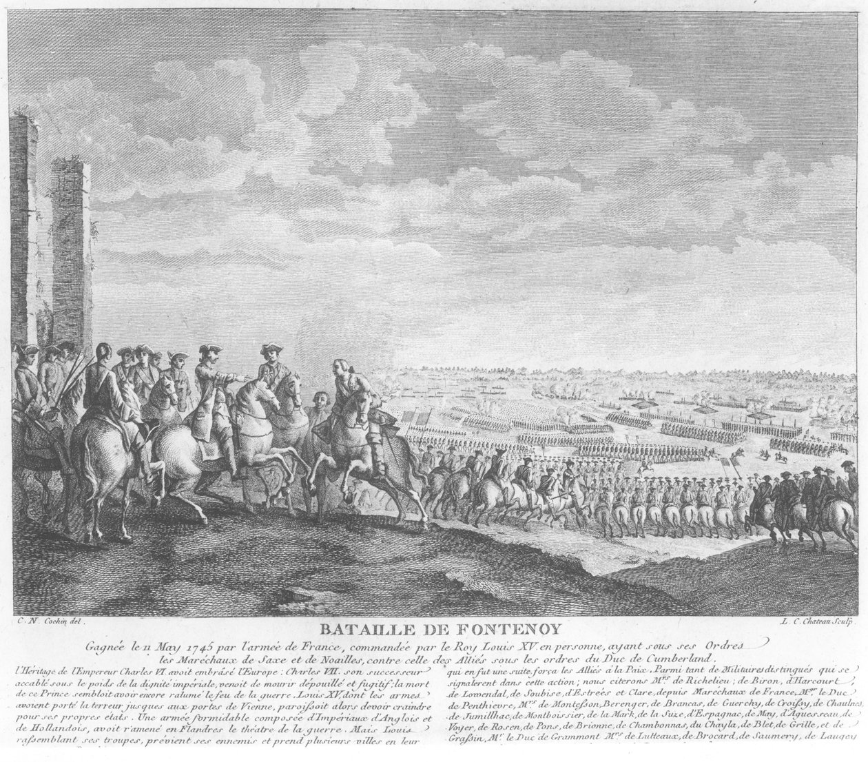 Die Schlacht bei Fontenoy, 11. Mai 1745, 1828 von Charles Nicolas II Cochin