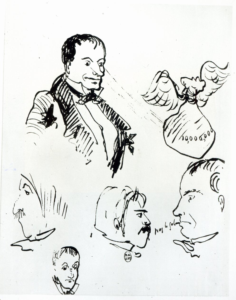 Drei Selbstporträts und Profile von Jules Champfleury (1821-89) und Charles Asselineau (1820-74) ca. 1857-58 von Charles Pierre Baudelaire
