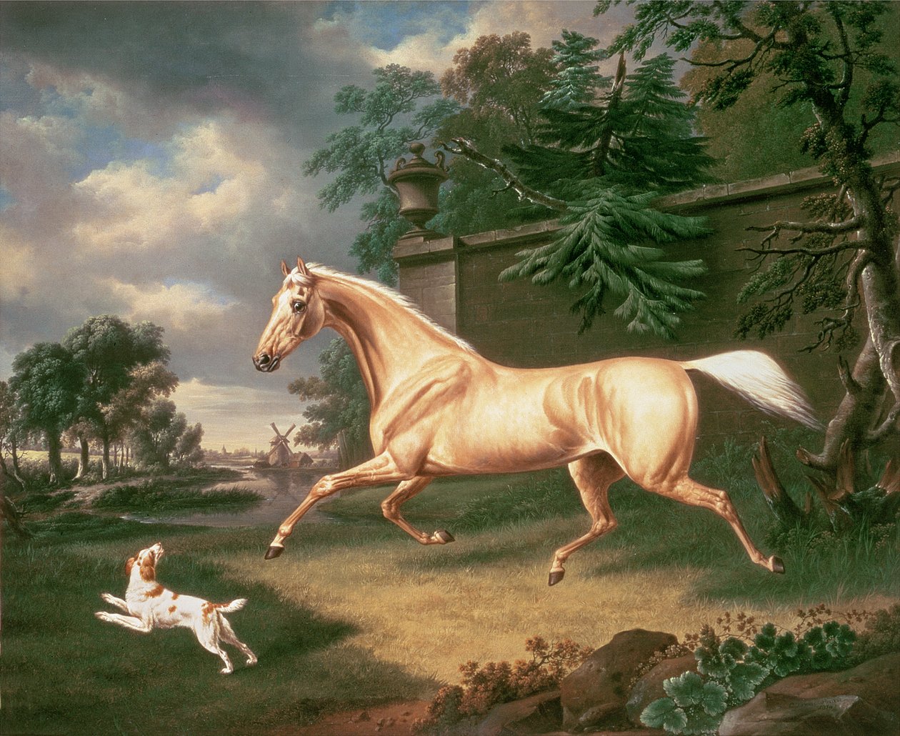 Ein Palomino erschreckt sich vor einem herannahenden Sturm mit einem Spaniel, 1814 von Charles Towne
