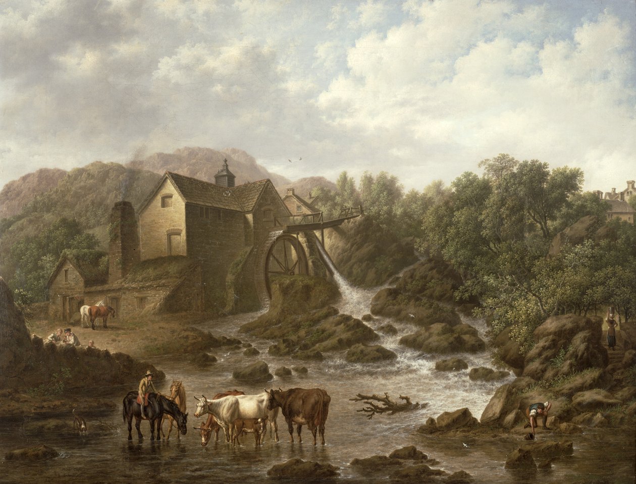 Flusslandschaft mit Wassermühle, 1833 von Charles Towne