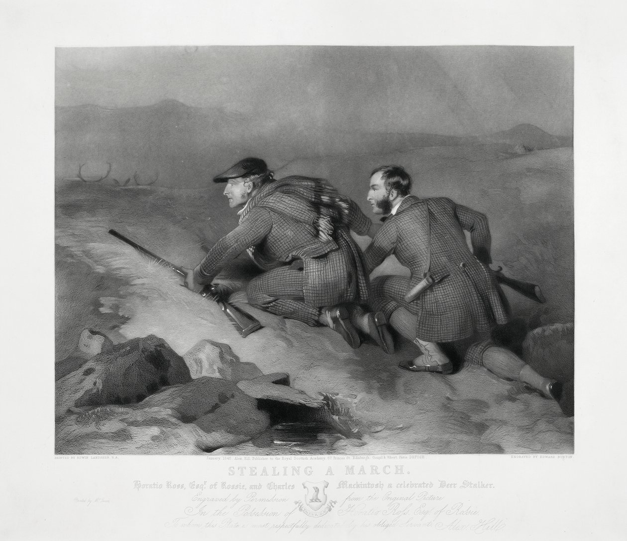 Stealing a March, graviert von Edward Burton von Charles (after) Landseer