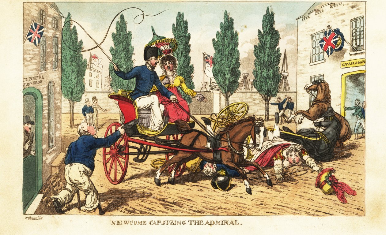 Seekadett Newcome rammt mit seinem Boot die zweispännige Kutsche des Admirals in Gosport von Charles (c.1797 1850) (after) Williams