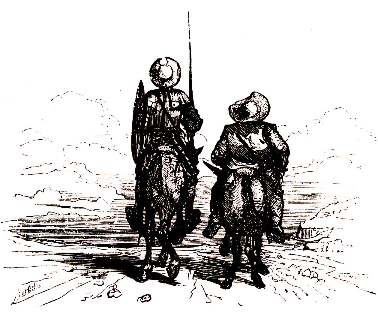 Don Quijote auf seinem Pferd, neben Sancho auf seinem Esel von Charles Albert d