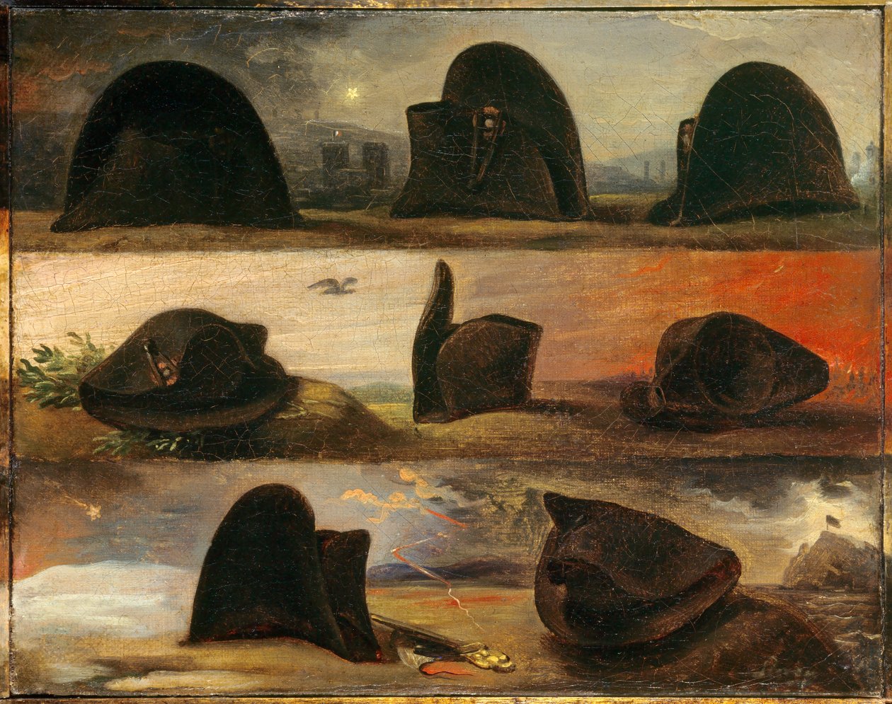 Die Epochen Napoleons I. oder das Leben Napoleons in acht Hüten. Gemälde von Charles Auguste Steuben (1788-1856) ca. 1826. Öl auf Leinwand. Maße: 0,26 x 0,29m. Malmaison, Musée du Château von Charles Auguste Steuben
