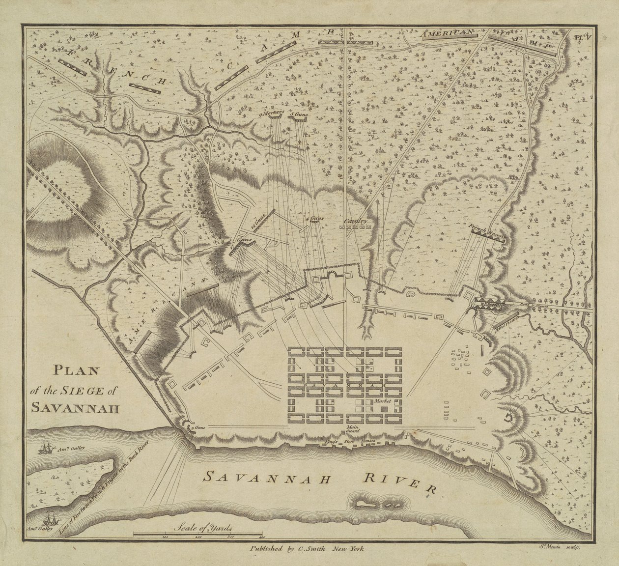 Plan der Belagerung von Savannah von Charles B. J. Févret de Saint Mémin