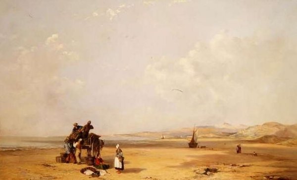 Fischer entladen ihren Fang am Strand in der Cardigan Bay von Charles Branwhite