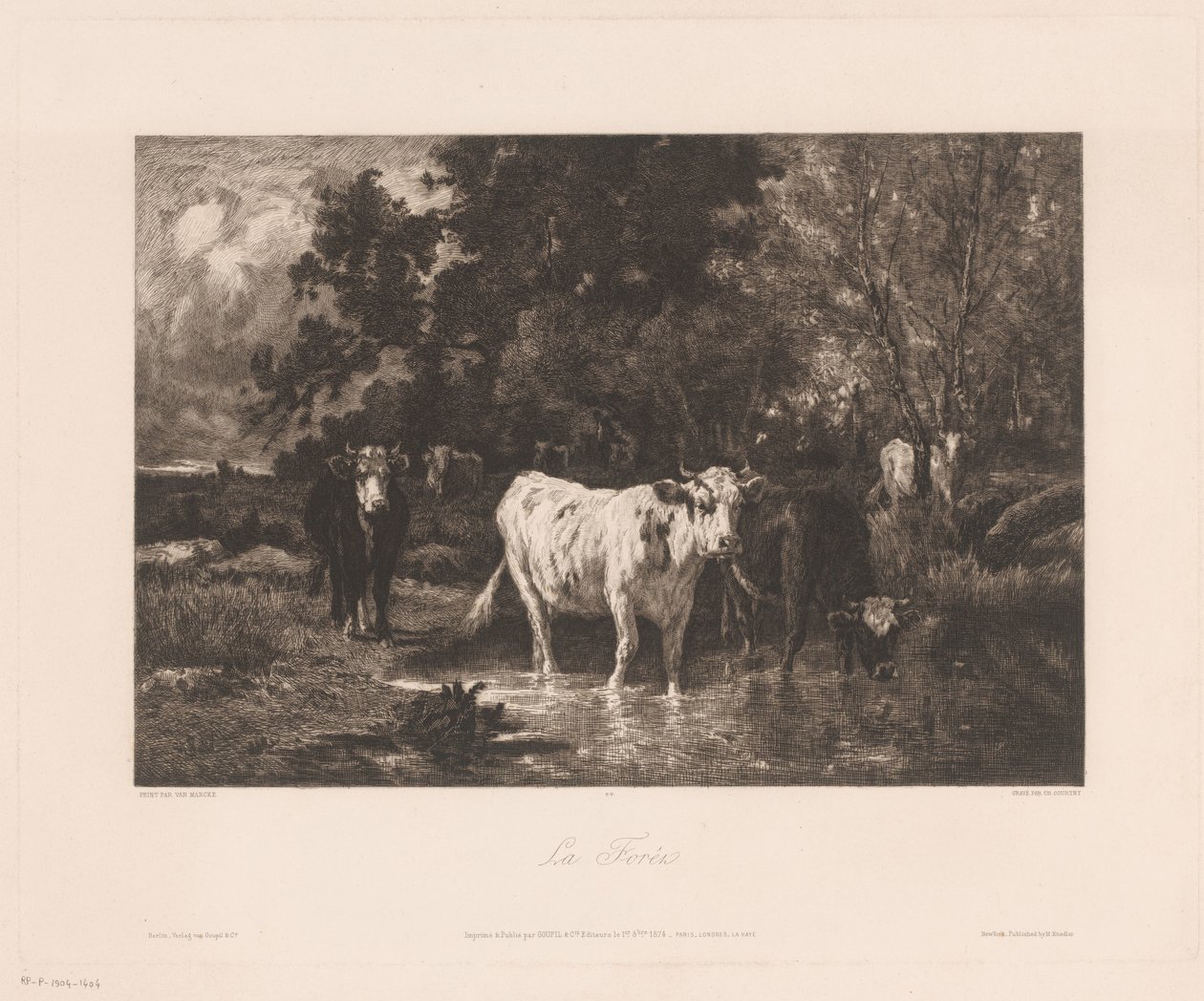 Landschaft mit Kühen am Waldrand von Charles Courtry