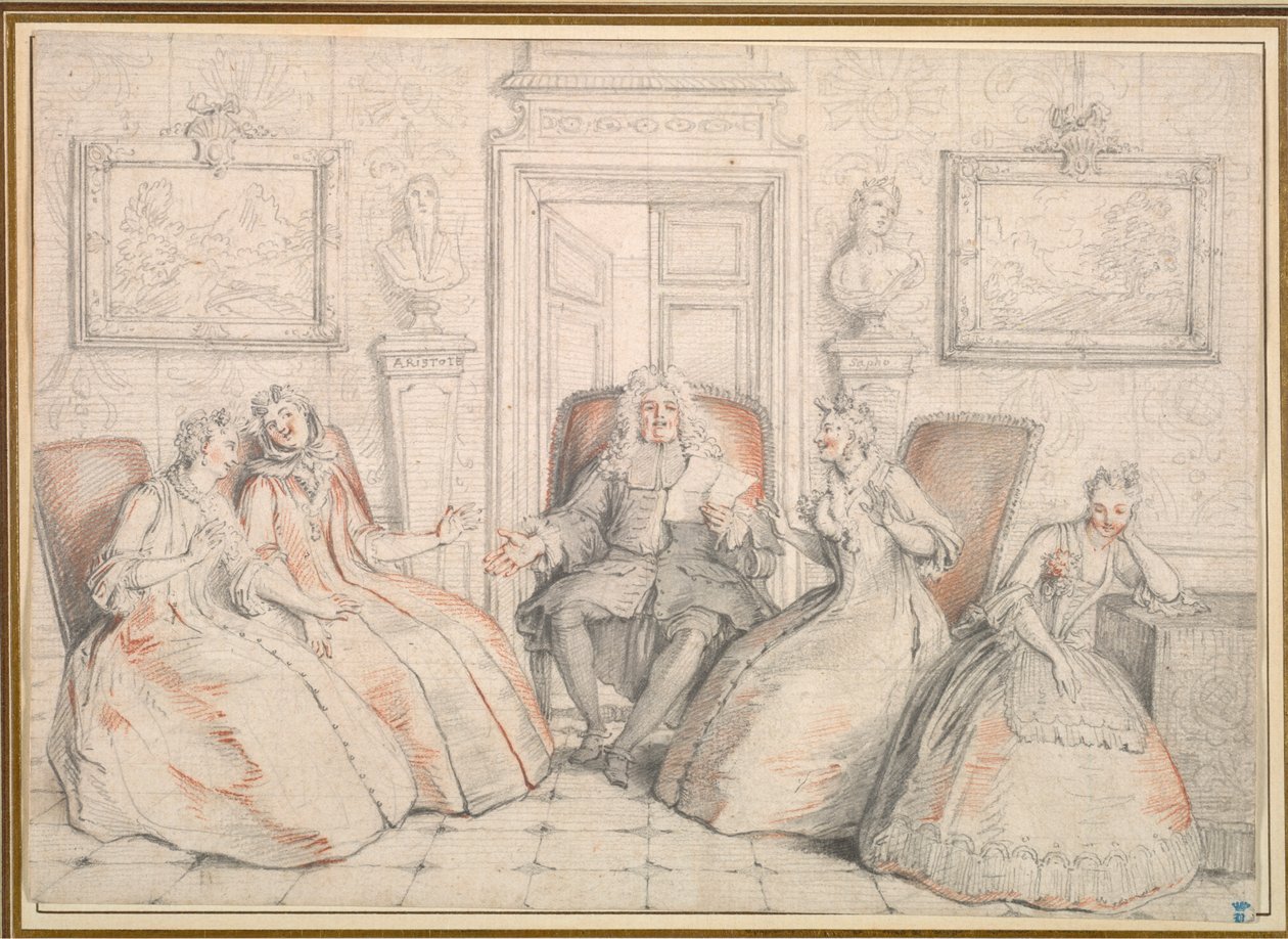 Trissotin liest Philaminte, Bélise und Armande vor (aus Akt 3, Szene 2 von Molières "Die gelehrten Frauen") von Charles Coypel