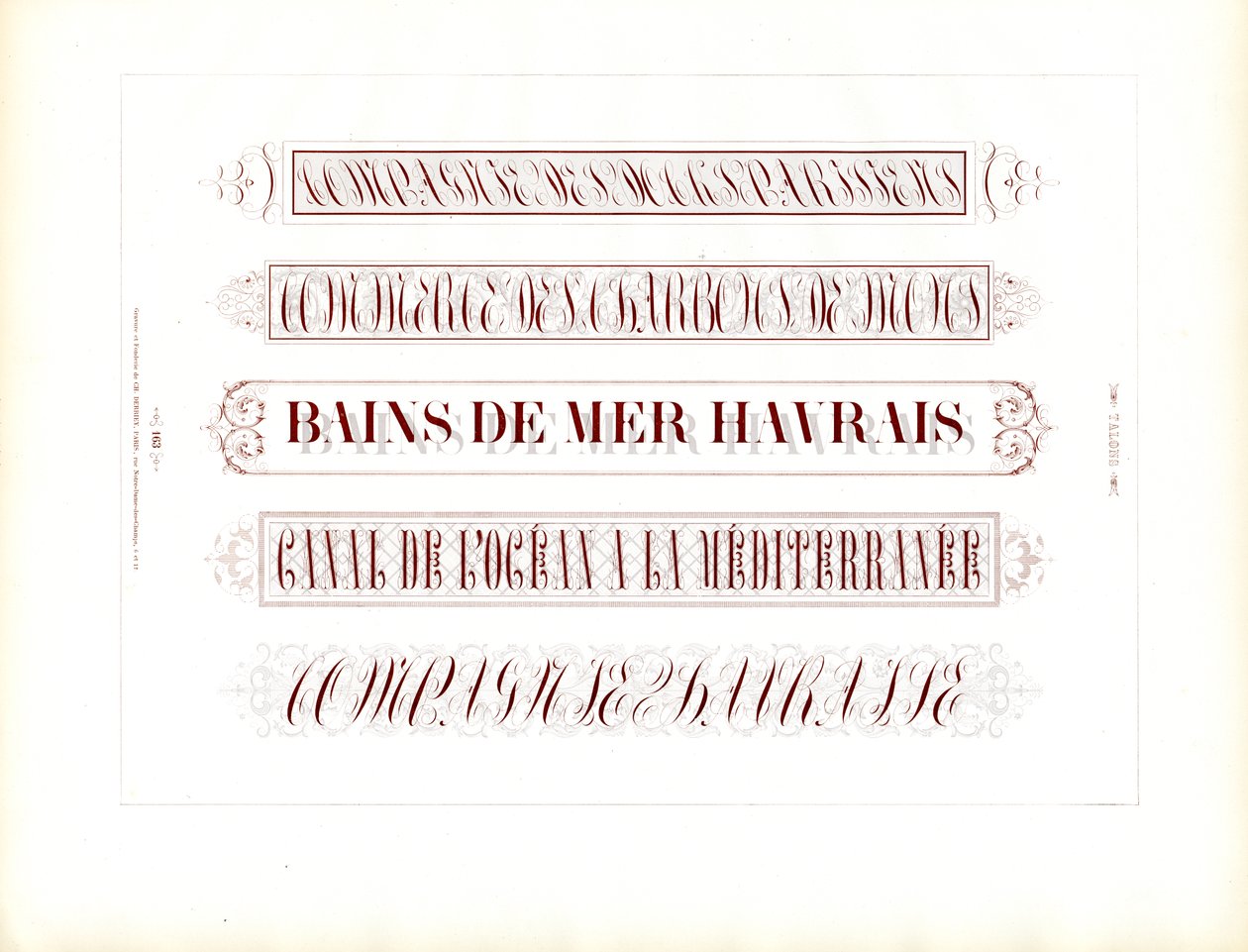 Kalligraphische Titellinien im ornamentalen Schriftdesign von Charles Derriey