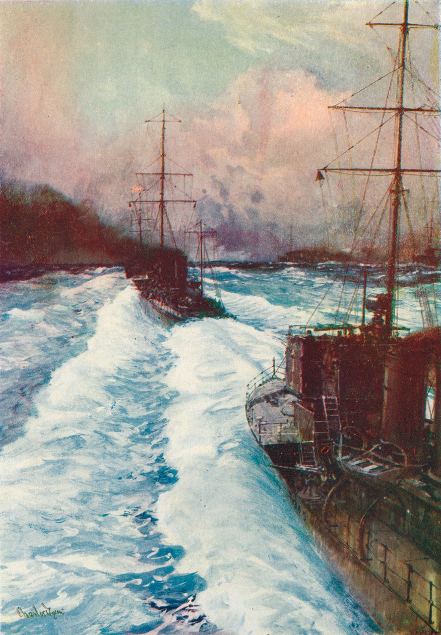 Die Hornissen der Meere. Zerstörer in Fahrt, ca. 1917-1919 von Charles Dixon