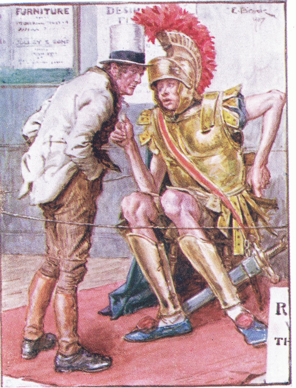 Doktor Marigold, wer ist der seltsame junge Mann, der um Ihre Wagen schleicht?, Illustration aus Dr. Marigolds Prescription, 1910 von Charles Edmund Brock