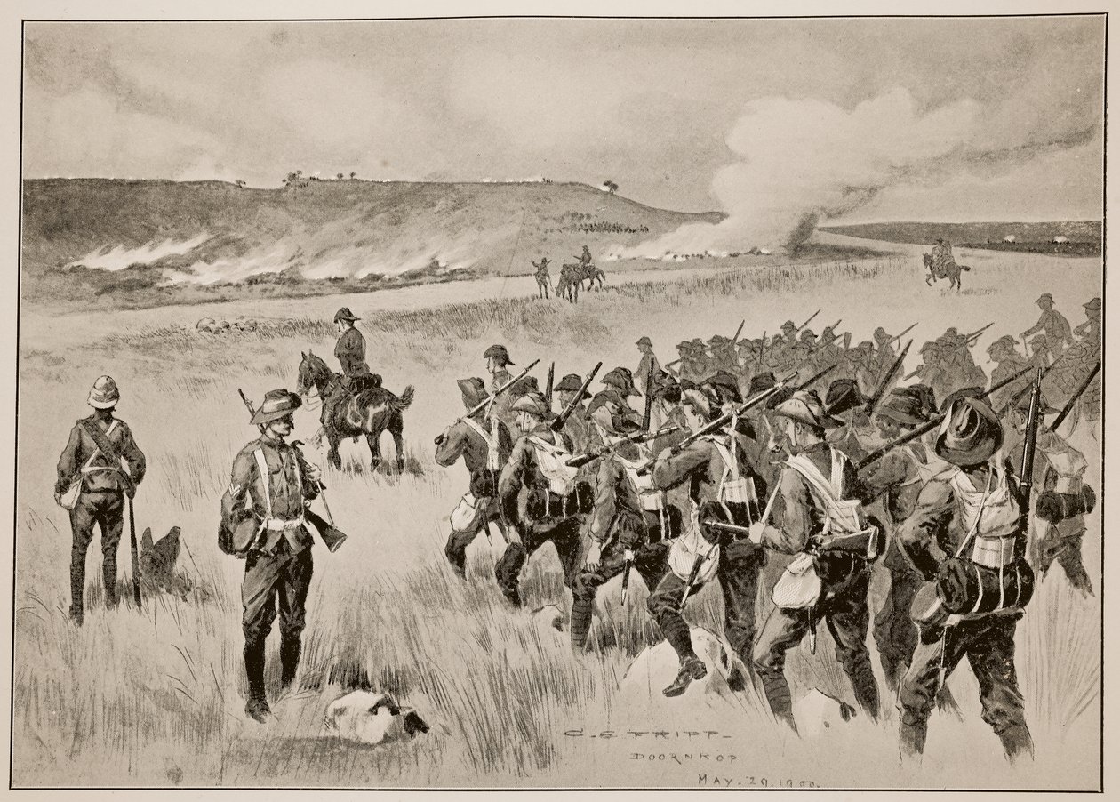 Die City of London Imperial Volunteers unterstützen General Hamiltons linke Flanke in der Aktion bei Doornkop am 29. Mai 1900 von Charles Edwin Fripp