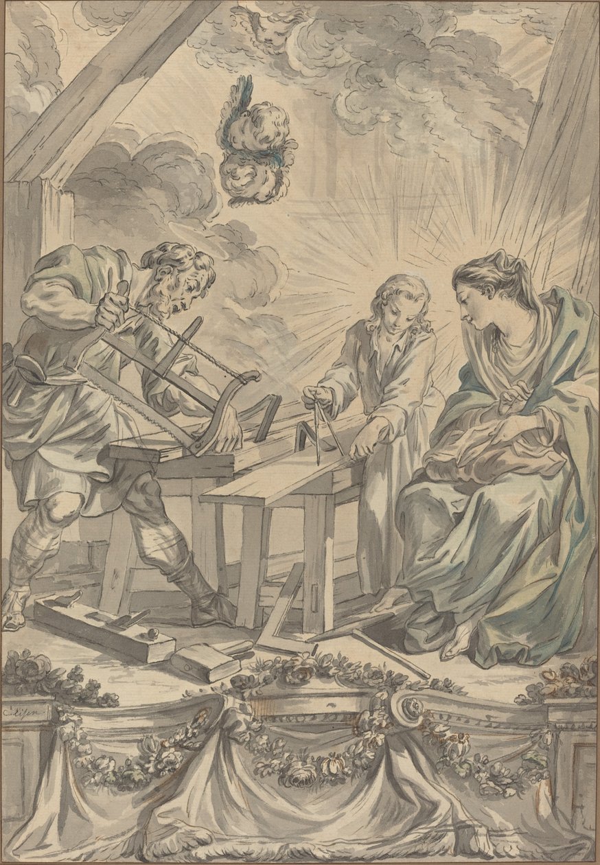 Die Heilige Familie in der Werkstatt des Zimmermanns von Charles Eisen
