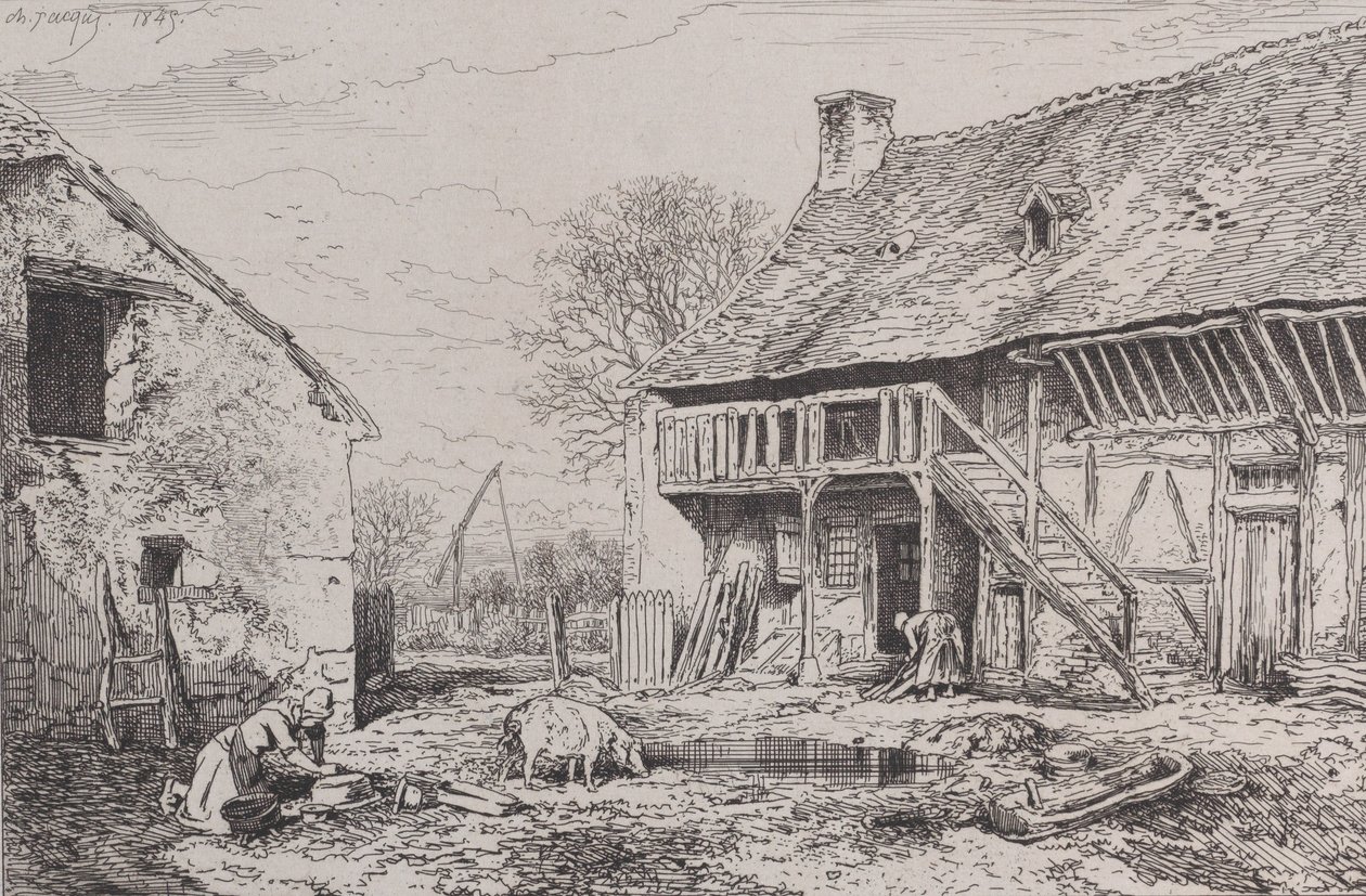 Landschaft eines Bauernhofs, 1845 von Charles Emile Jacque
