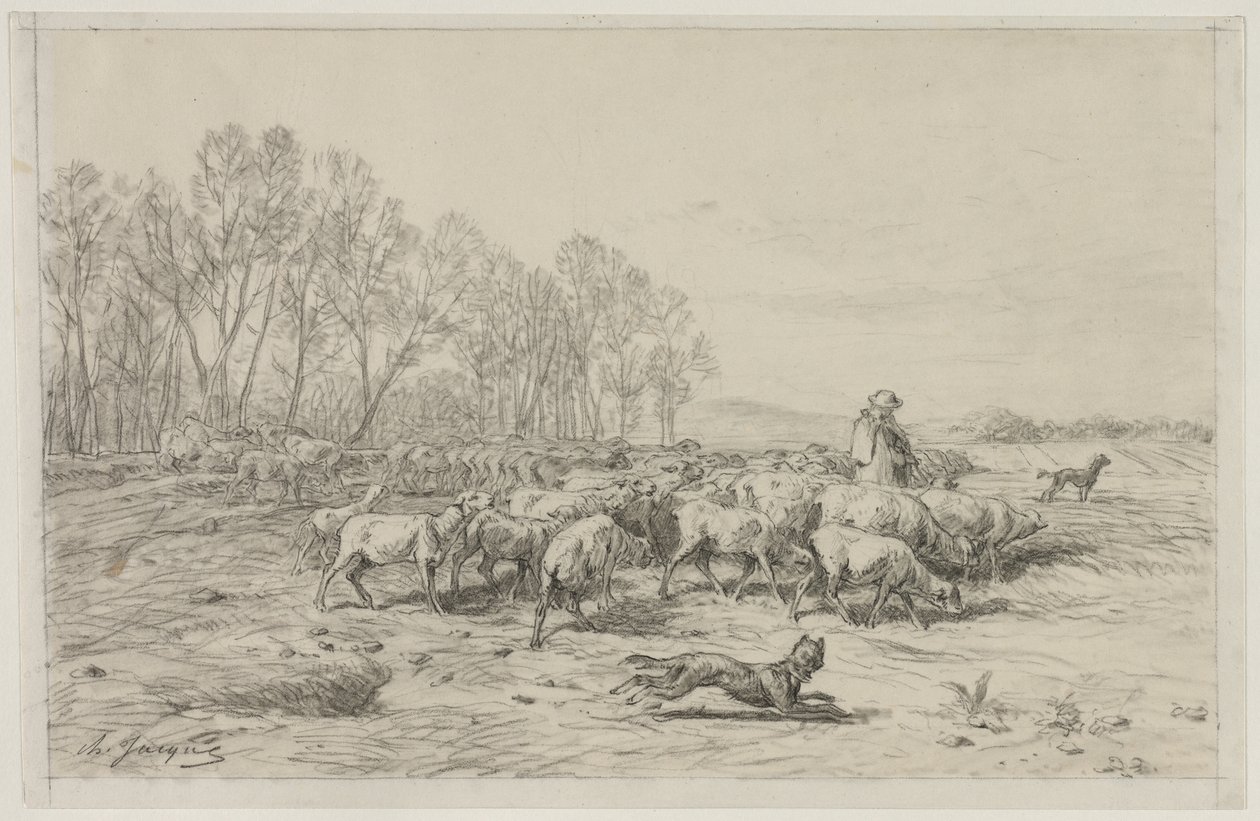 Landschaft mit einer Schafherde, 1800er von Charles Emile Jacque
