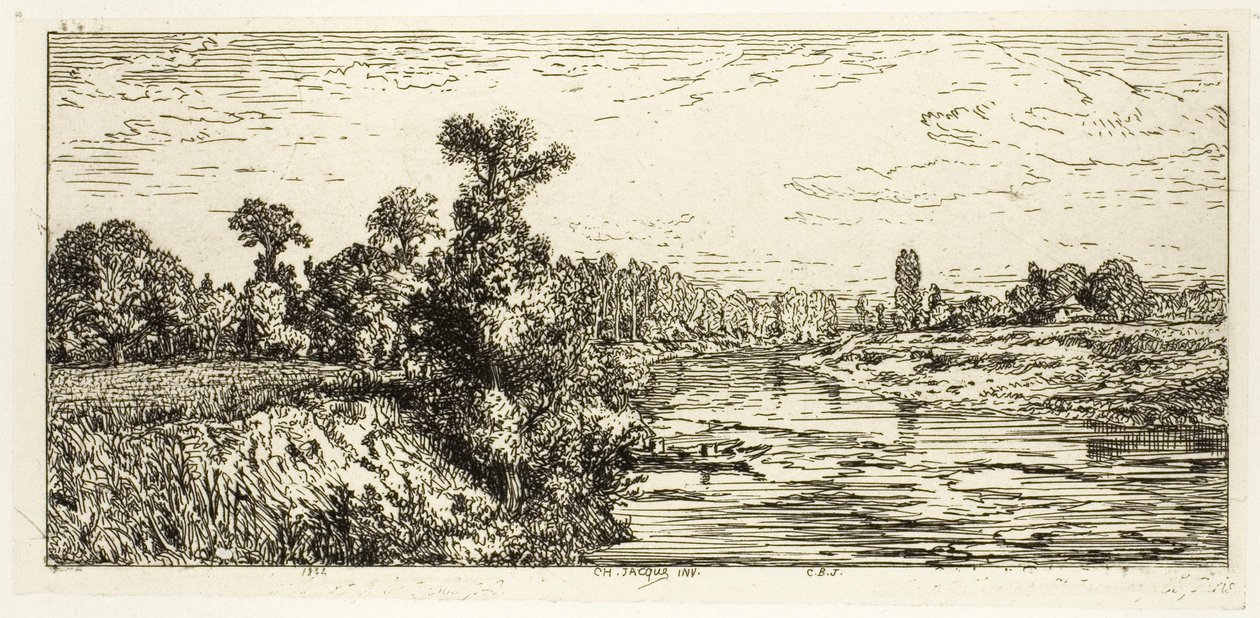 Die Insel Aligre, mit zwei Booten von Charles Emile Jacque