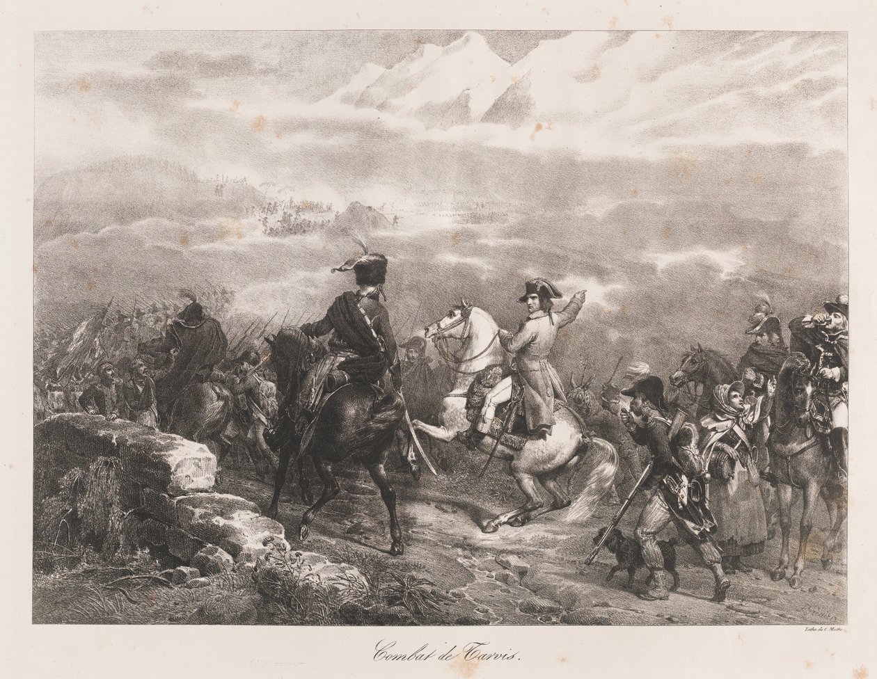 Kampf von Tarvis, frühes 19. Jahrhundert von Charles Etienne Pierre Motte