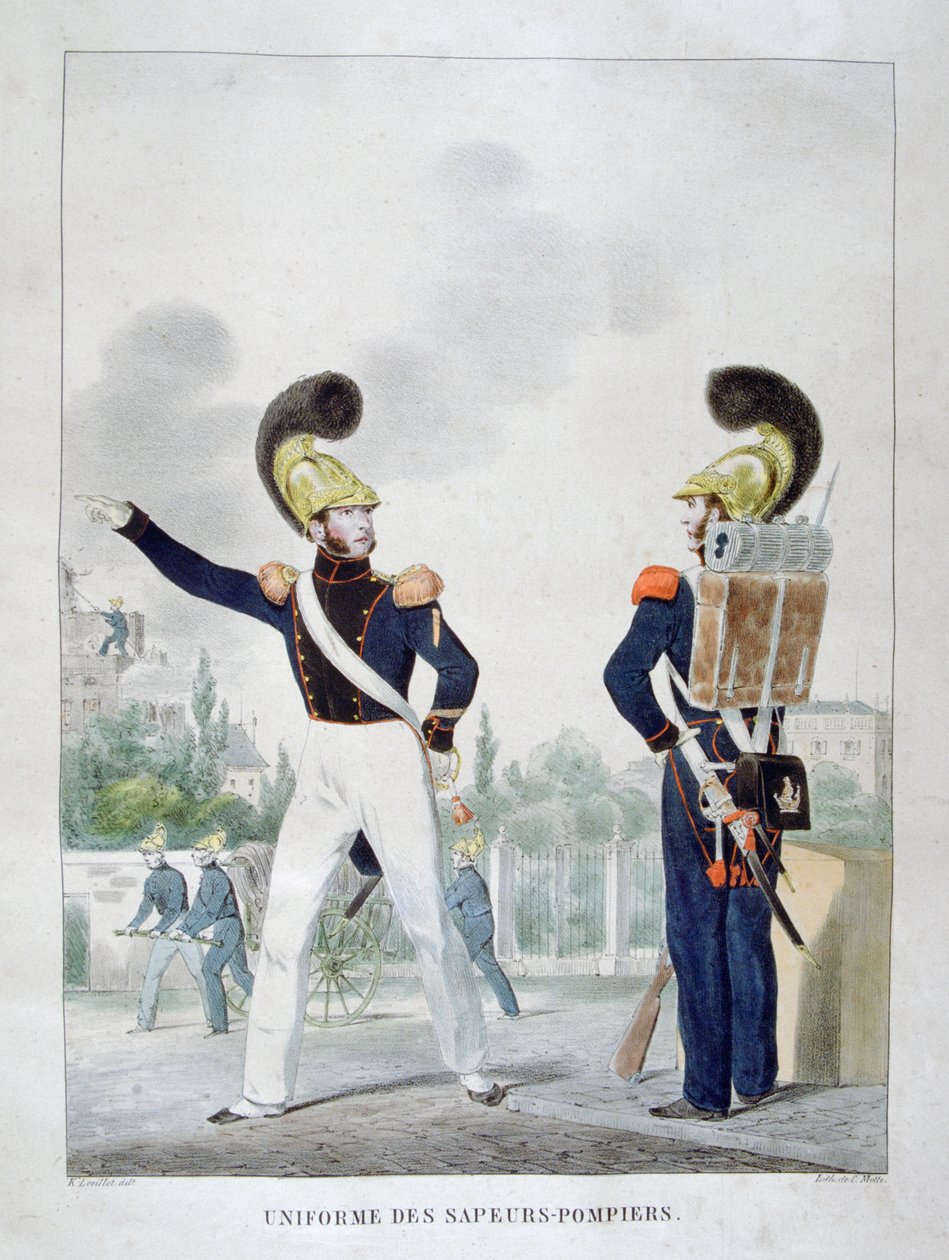 Uniform eines militärischen Sappeur-Feuerwehrmanns, Frankreich, 1823 von Charles Etienne Pierre Motte